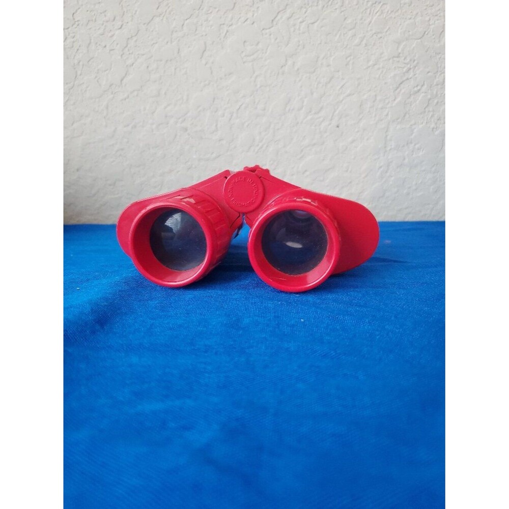 Vintage Red Non Prismatic Childrens Binoculars Made In Italy Retro Toy